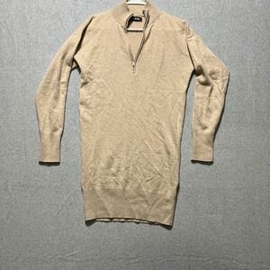 NAADAM Tan Cashmere 1/4 Quarter Zip Chic Sweater Mini Dress XS Quiet Luxury